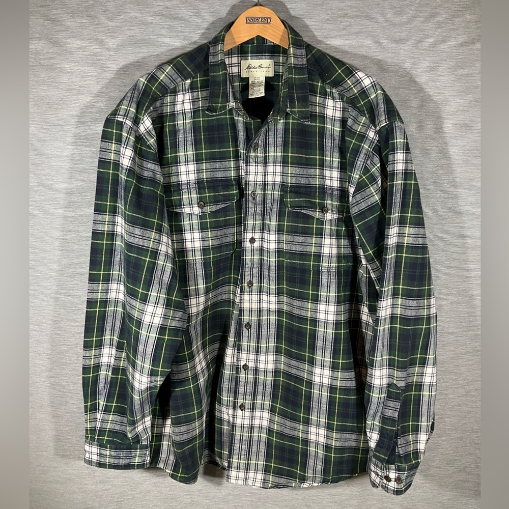 Eddie Bauer Men's Navy and White Plaid Shirt, size XXLT